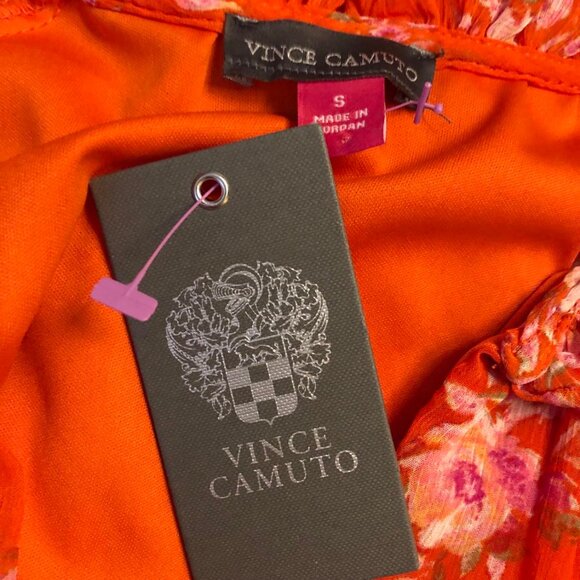 NWT VINCE CAMUTO 3-Tier Chiffon Balloon Sleeve Baby-doll Mini Dress Orange S - Picture 7 of 8